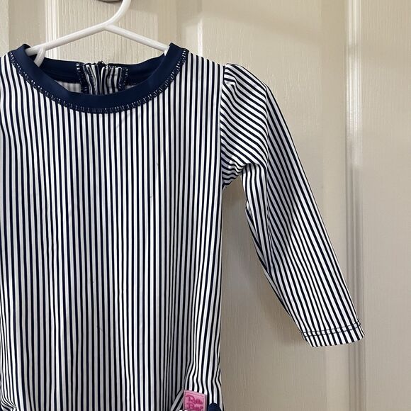 RuffleButts Navy Blue Striped One Piece Rash Guard Swimsuit Size 18-24 Months - Picture 4 of 15